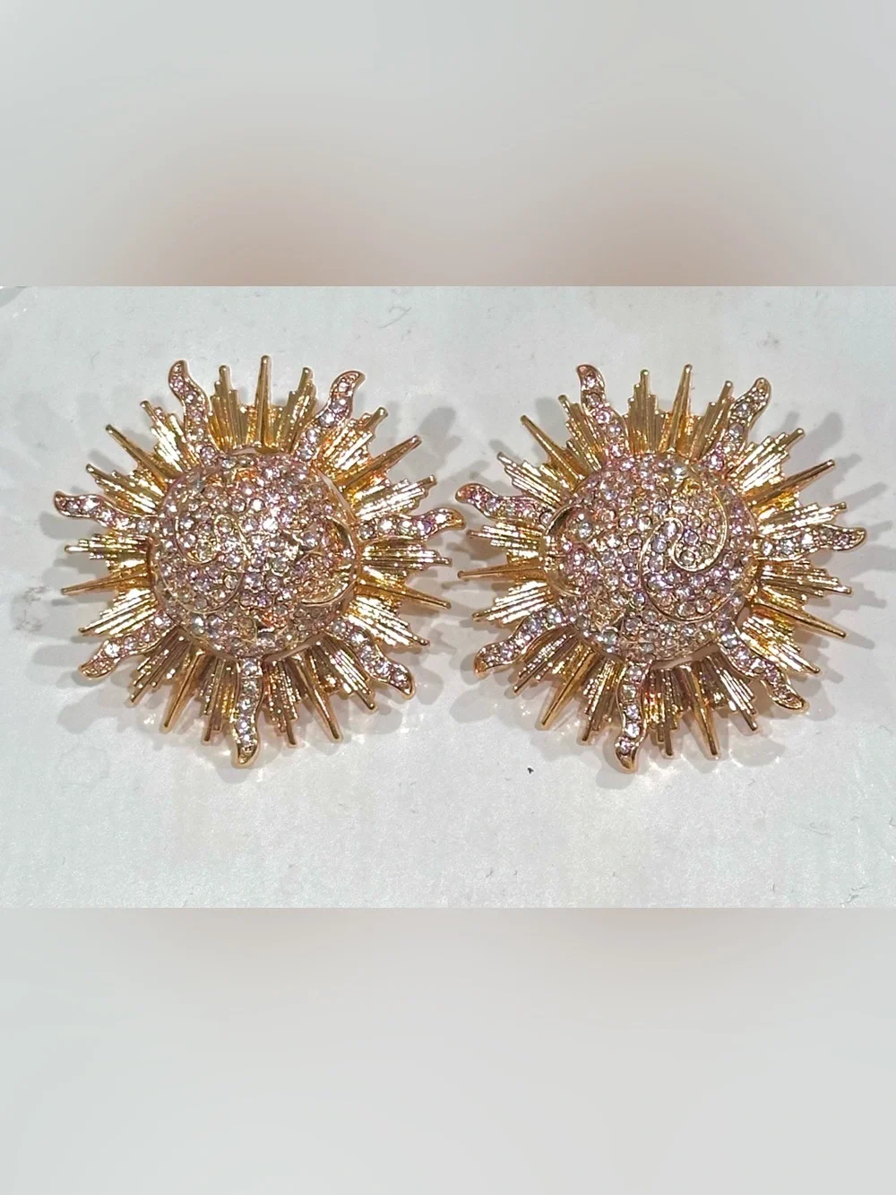 Swarovski Crystals Gold-Tone Sunburst Earrings - Picture 2 of 4